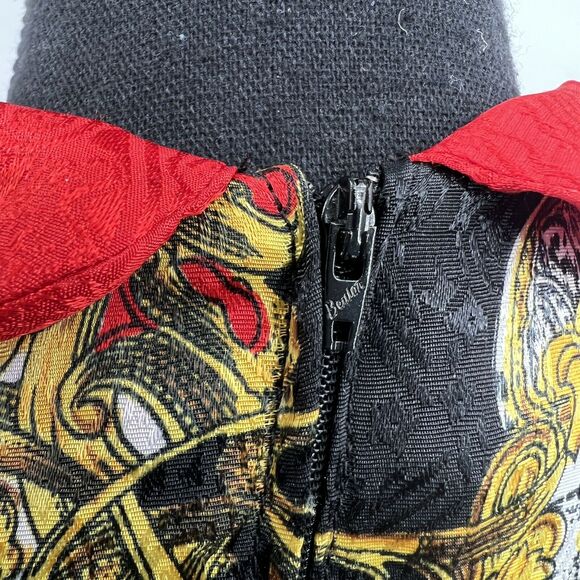 Vintage 90s Baroque Maximalist Clock Lion Print Rayon Dress Career Business - Picture 5 of 6